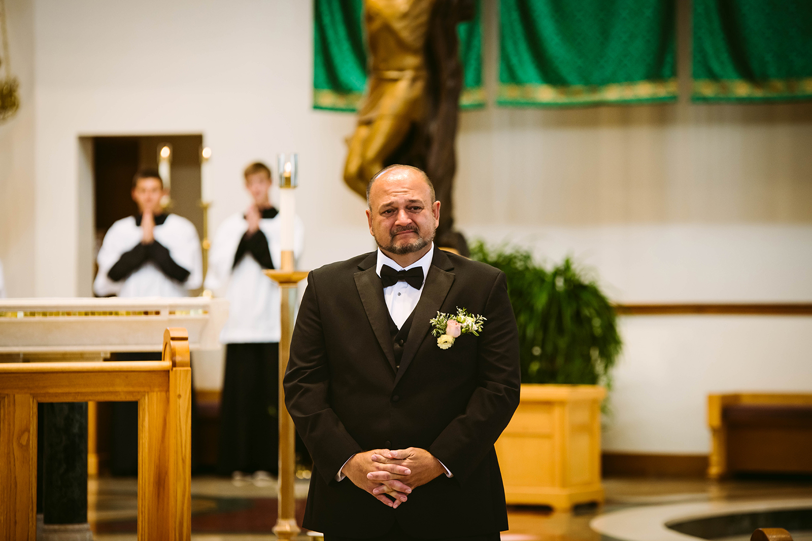 Groom crying as he sees his bride during their Fort Wayne wedding ceremony
